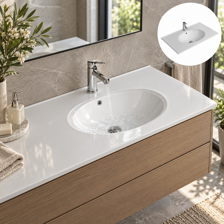 Lavamanos Integrado De Porcelana Blanco 60 X 47 Cm