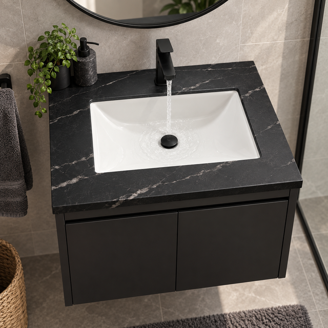 Lavamanos Integrado De Porcelana Ónix 50 X 40 Cm ambientado