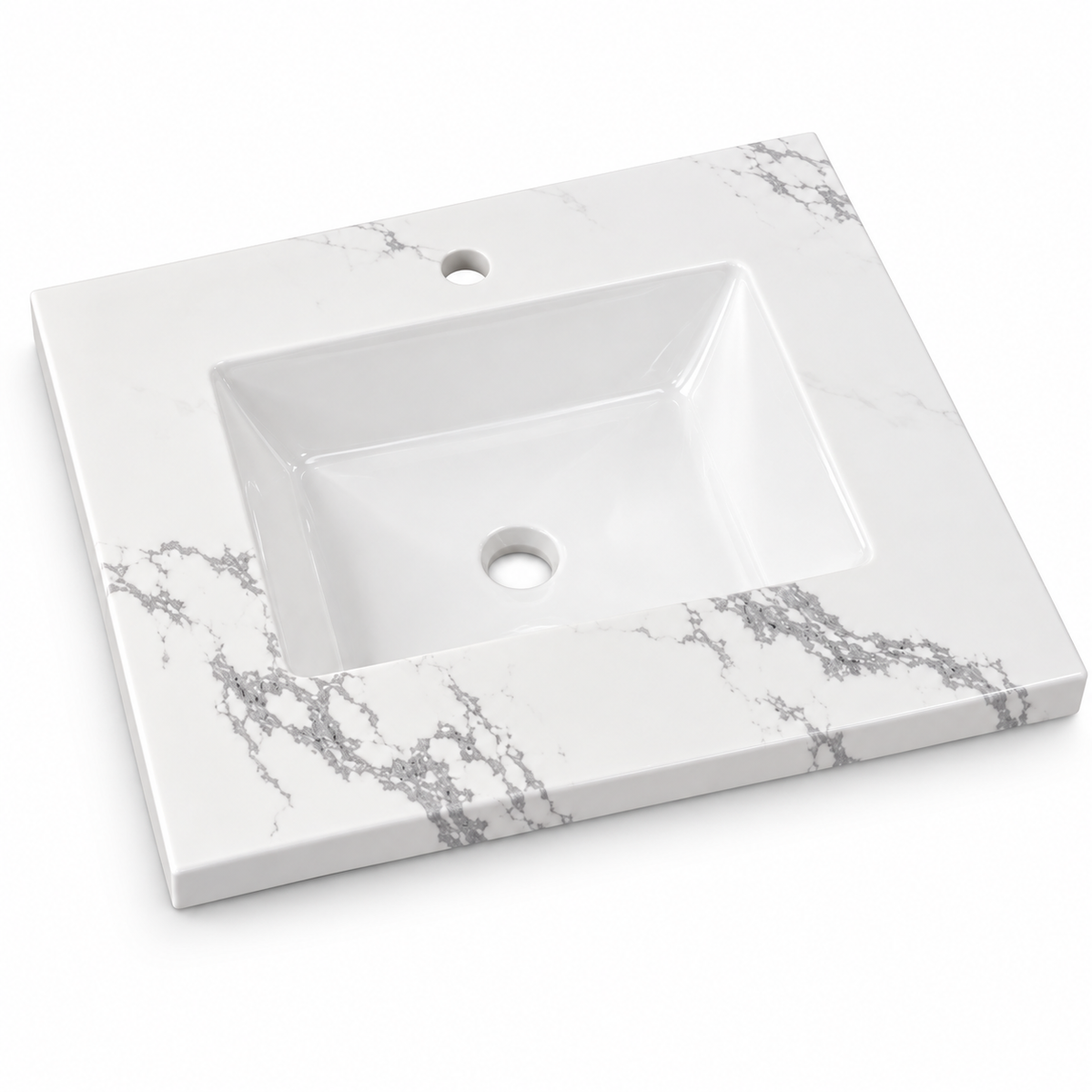 Lavamanos integrado de porcelana Carrara 50 × 40 cm sobre fondo claro
