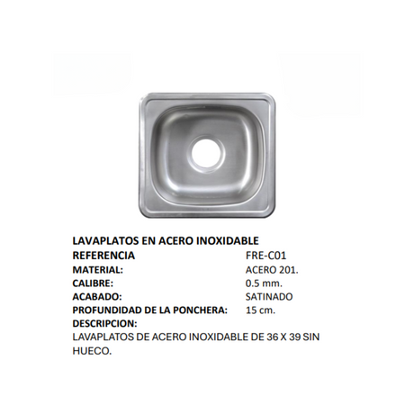 Kit Lavaplatos Institucional 36 × 39 cm Acero Inoxidable con Grifería + Válvula Pedal Manos Libres