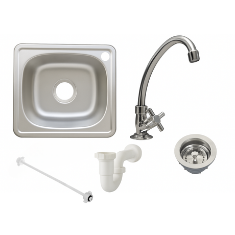 Kit Lavaplatos Institucional 36 × 39 cm Acero Inoxidable con Grifería + Válvula Pedal Manos Libres