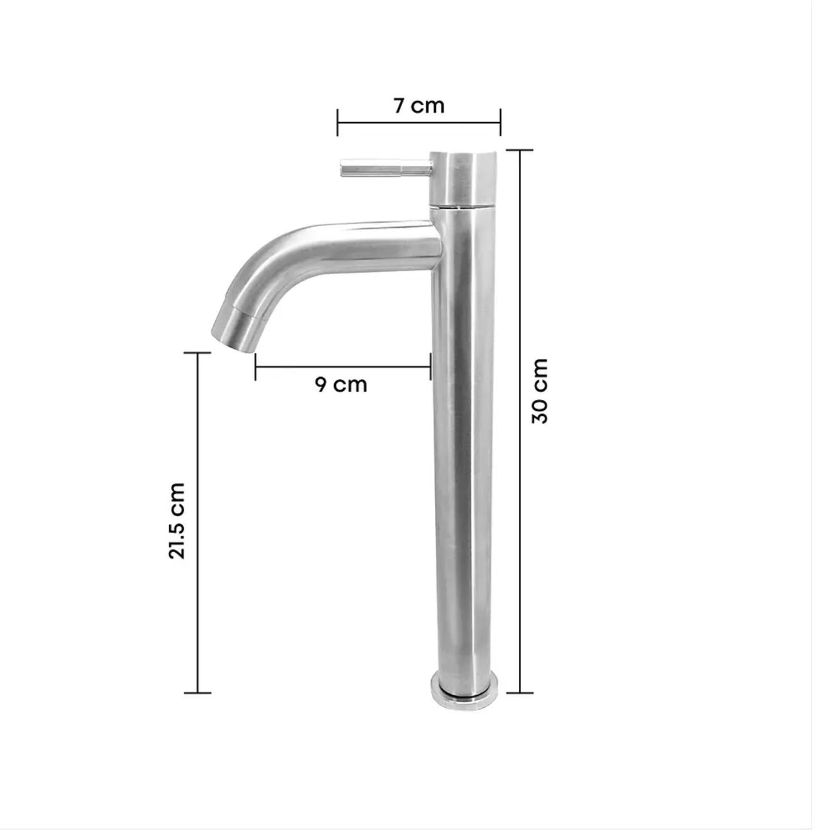 Kit Grifería Lavamanos Poste Alto Agua Fría + Sifón Desagüe Push Flexible Corrugado - Acero Inoxidable y Cromado