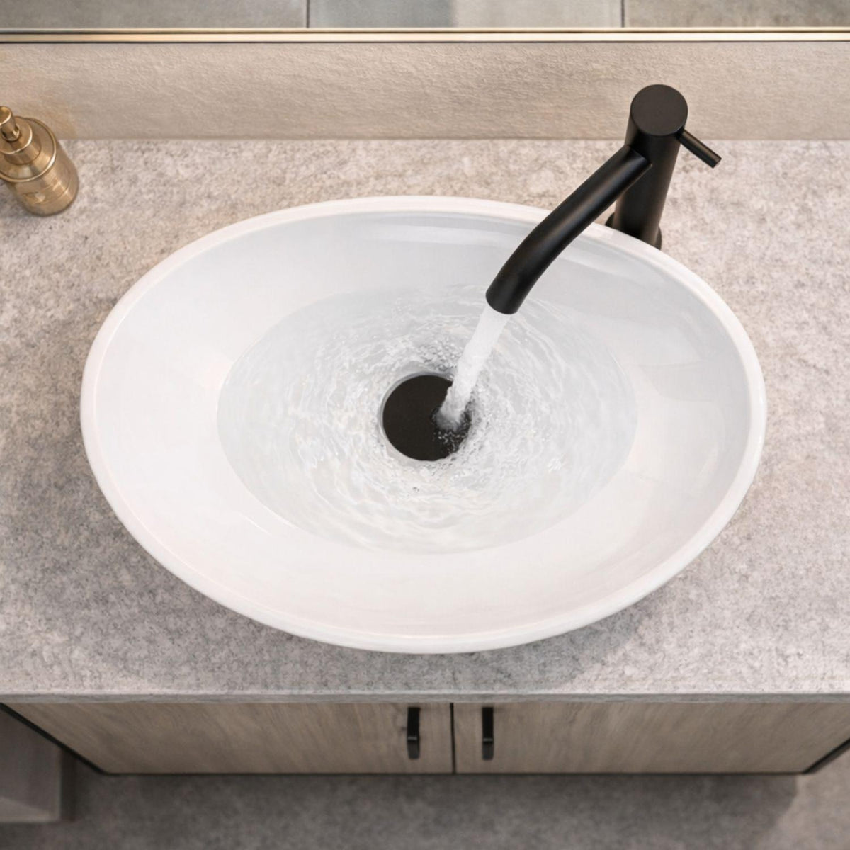 Combo Lavamanos Canoa Blanco 41x33 + Llave Alta Negra 30 cm + Sifón Push Negro | Kit Completo Baño Moderno