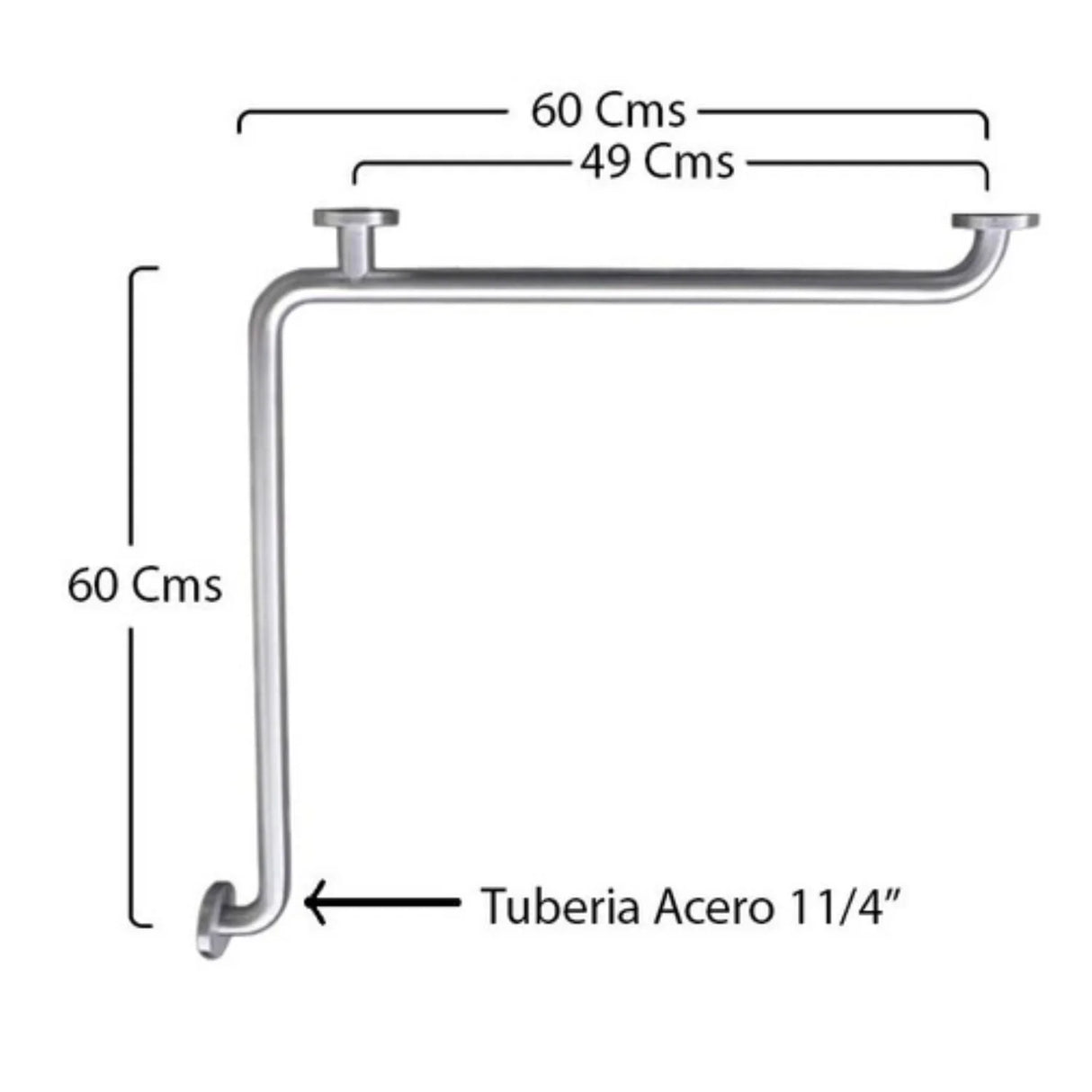 Barra de Seguridad Fija en L 60x60cm en Acero inoxidable.