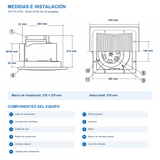 Medidas y componentes del extractor centrífugo DCF15-27SH para ducto de 6 pulgadas