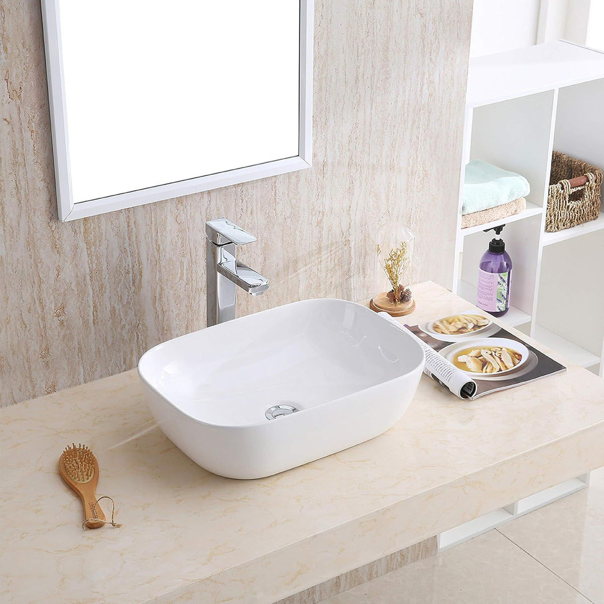 Lavamanos Ópera Rectangular 33x47 cm - Vessel Blanco de Sobreponer