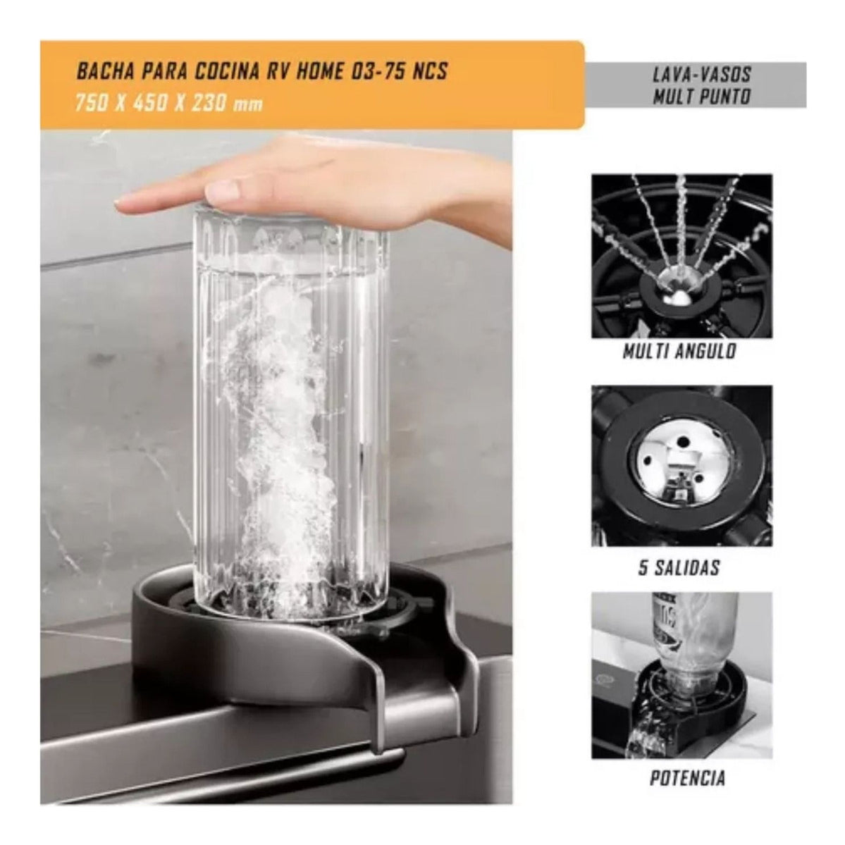 Lavaplatos Inteligente Lujo Doble Poceta Negro - 85x48 cm en Acero Inoxidable 304