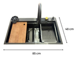 Lavaplatos Inteligente Lujo Doble Poceta Negro - 85x48 cm en Acero Inoxidable 304