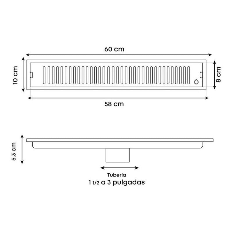 Rejilla Acero Rectangular 60cm X 10cm Para Piso Zona Común
