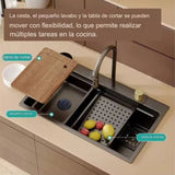 Lavaplatos Inteligente Lujo Doble Poceta Negro - 85x48 cm en Acero Inoxidable 304