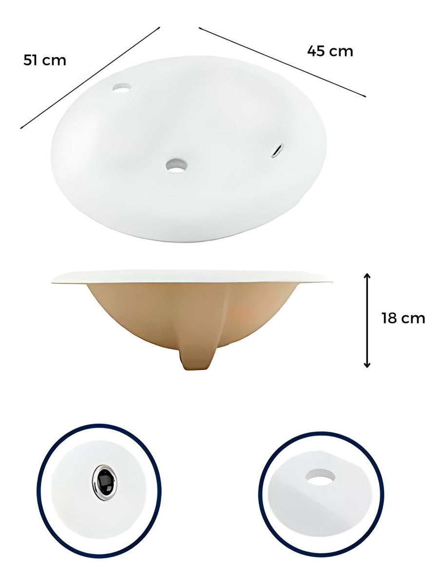 Lavamanos De Empotrar - Sobreponer Rennes Blanco 52 x 46 cm Blanco Con Rebose