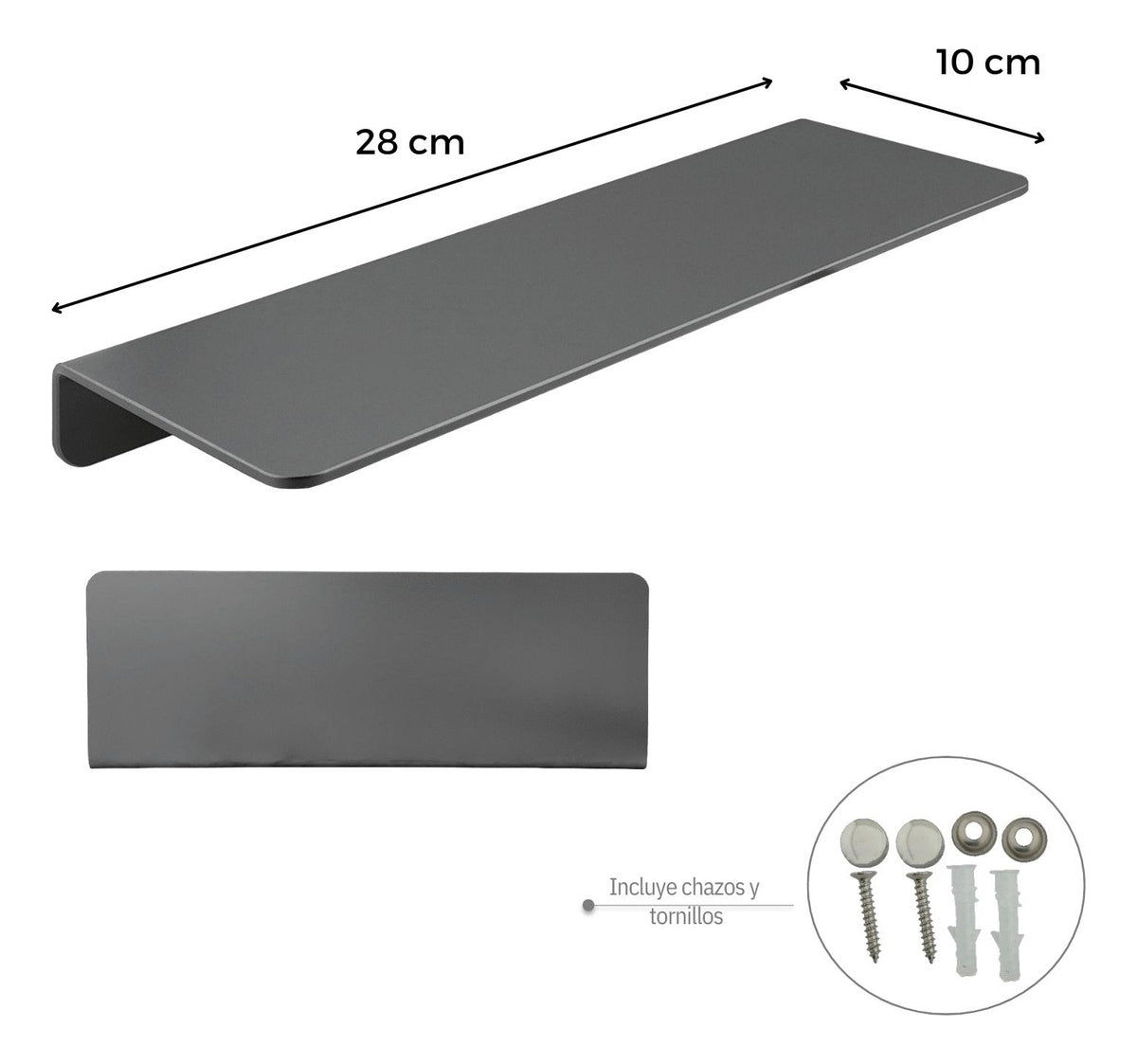 Repisa Moderna Rectangular Negra Aluminio 28 cm - Incluye Accesorios de Instalación