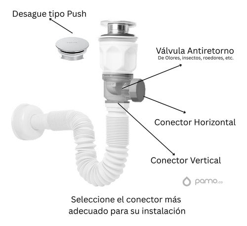 Desague Push Sifon Universal Valvula Antiretorno Multimodo