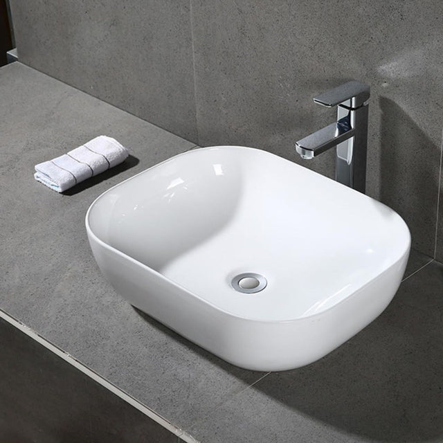 Lavamanos Ópera rectangular blanco en porcelana para instalación de sobreponer