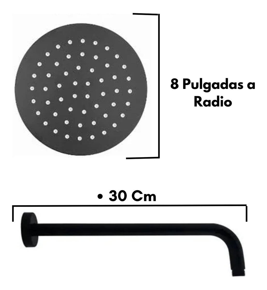 Kit Registró Ducha, Y Regadera Redonda 8 Pulgadas Negro Mate