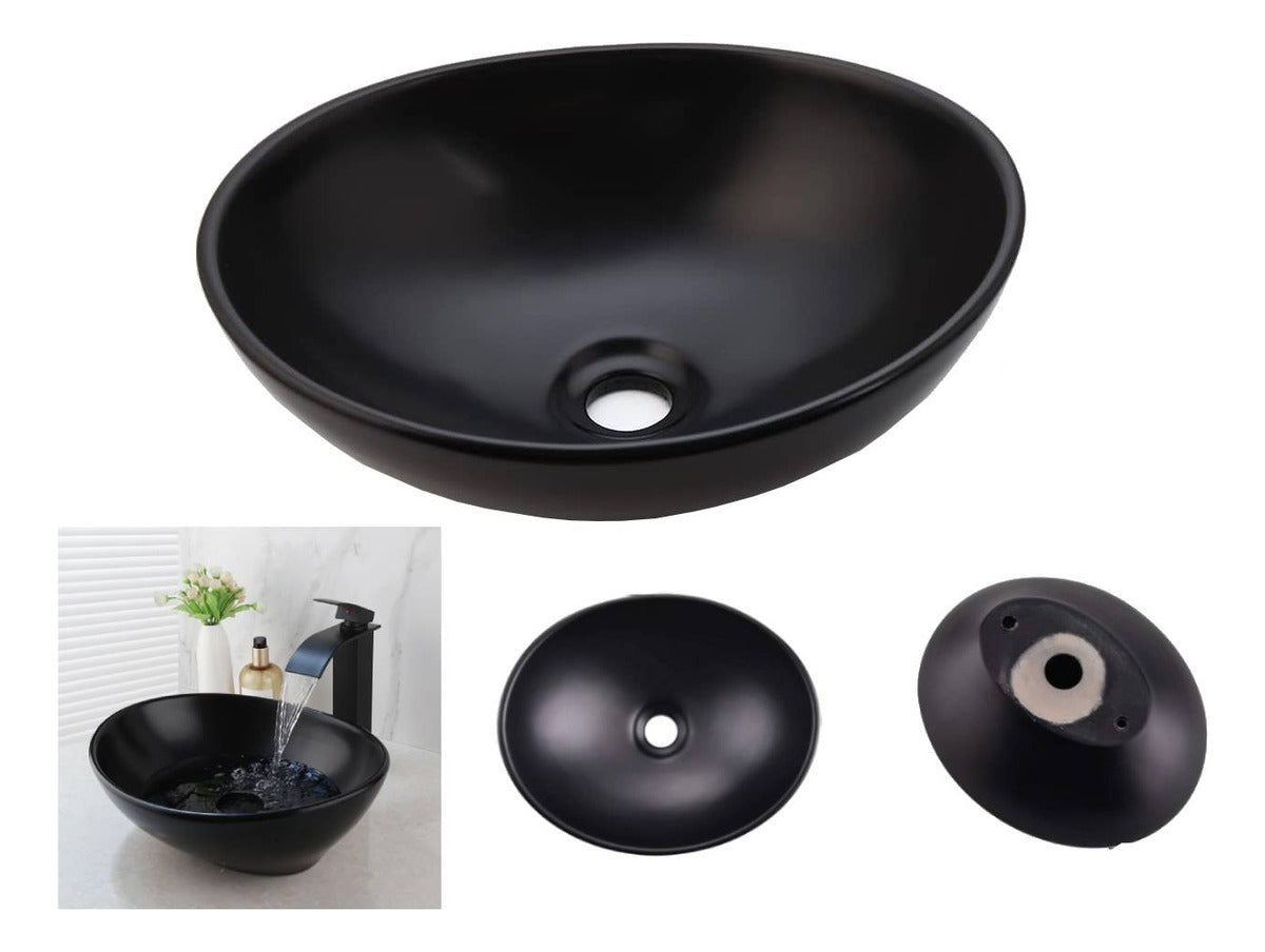 Kit Lavamanos Negro Sobreponer Griferia Satinada Desague