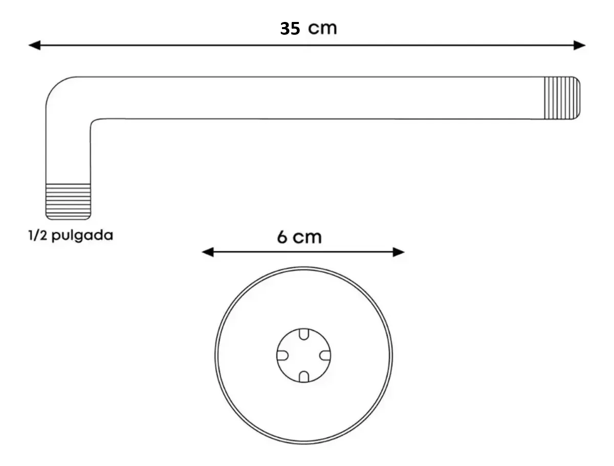 Tubo Regadera 35 cm Tipo L Acero inoxidable
