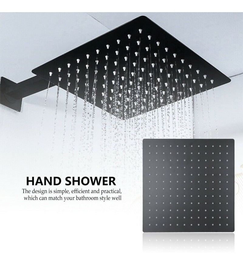 Mezclador Ducha Negro Quadratto Bl + Ducha 30cm Tubo Pared