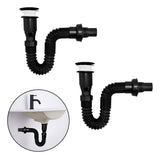 Set X 2 Desague Sifon Push Negro Corrugado Orientable