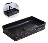 Lavamanos Sobreponer Thunder Negro Mate con Vetado Dorado - 41x31x12 cm - Diseño Rectangular Moderno