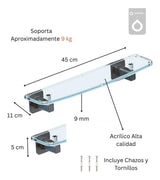Pack x 2 Repisa Acrílica Transparente 45Cm Soportes Cromados Alta Resistencia