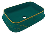 Lavamanos De Sobreponer Rectangular Marfil - Verde Con Dorado 46 x 33 x 14 cm