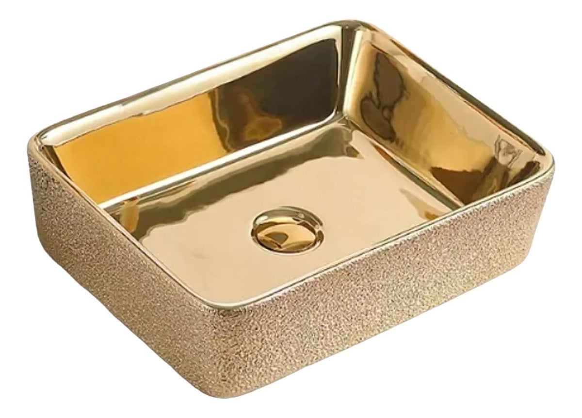 Lavamanos De Sobreponer Rectangular Ary Gold - Acabado Martillado Externo - 46 x 33 x 14 Cm