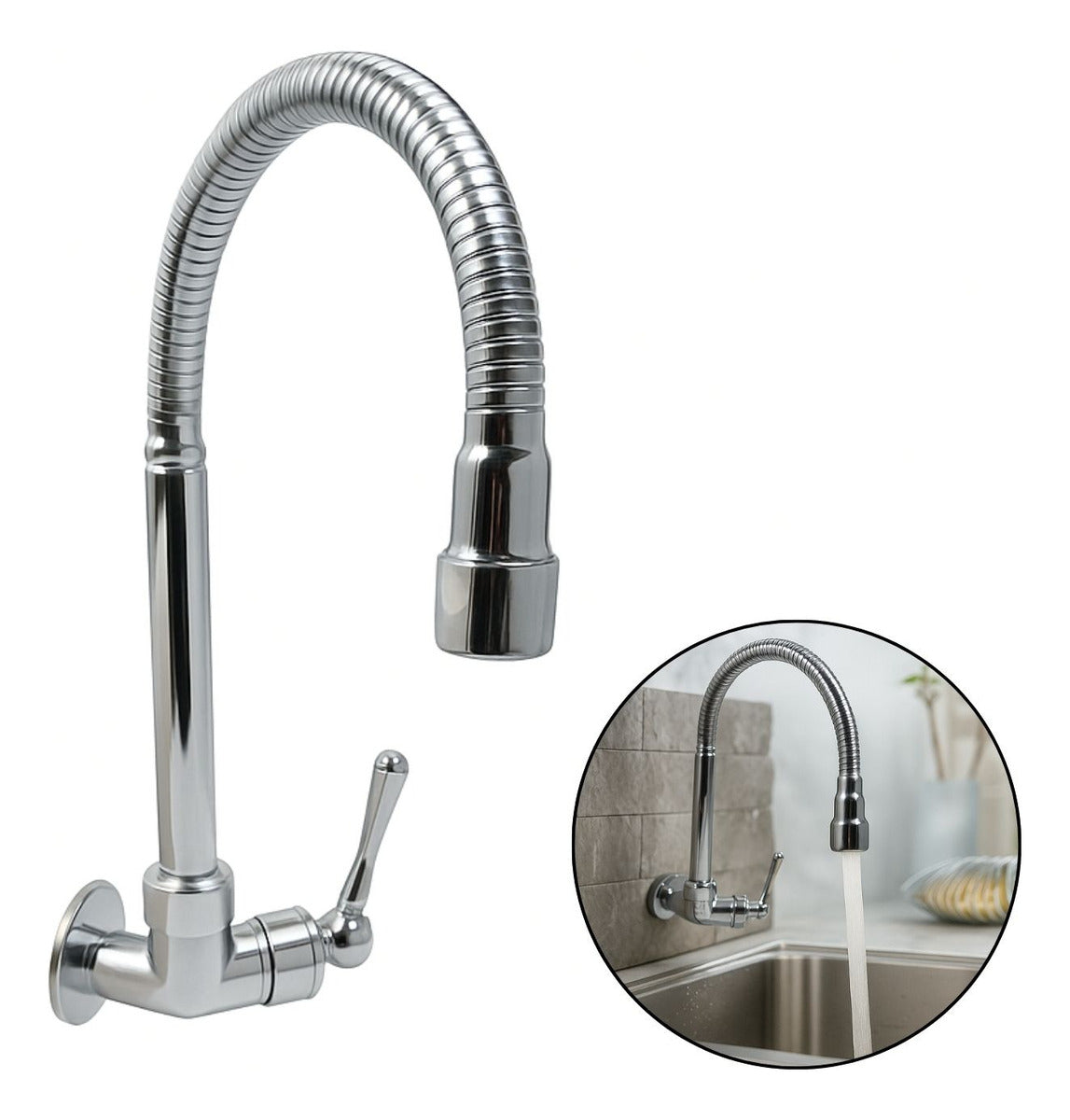 Llave Cuerpo Cuello Flexible Con Aireador Para Pared