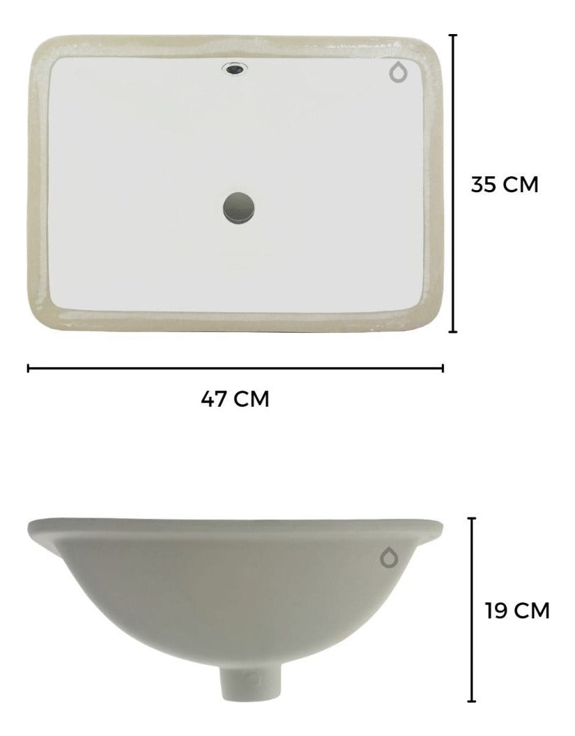 Lavamanos De Bajo Poner San Francisco Blanco Rectangular Con Rebose - 47 x 35 x 19 Cm