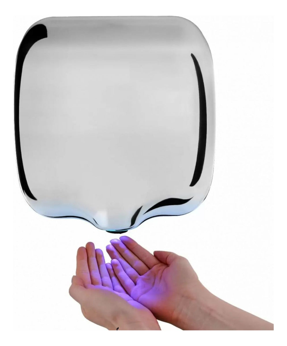 Secador Manos Acero Inoxidable Automático Infrarrojo 1800W con luz LED azul con regulador de velocidad y ruido.
