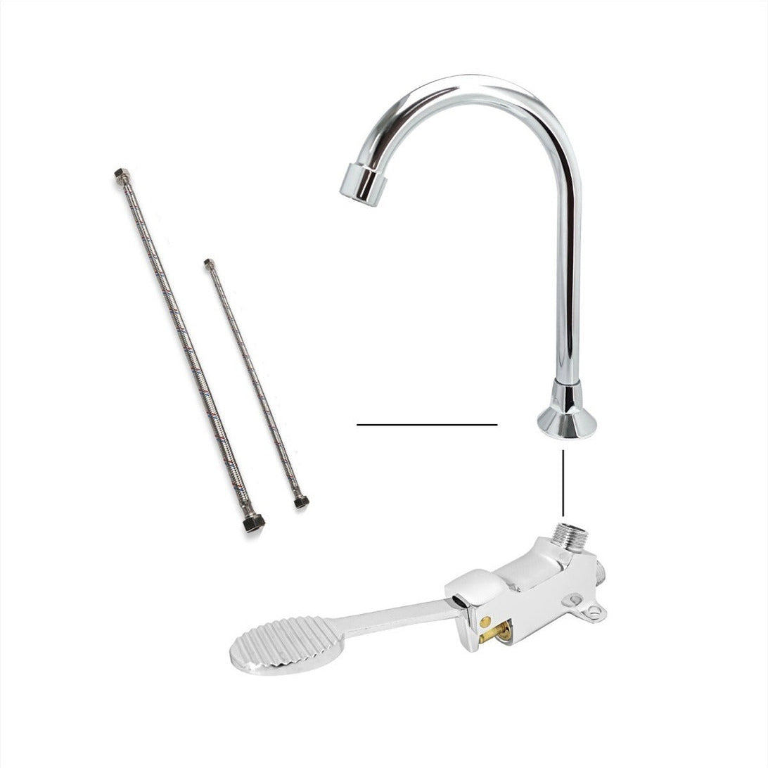 Kit Válvula Pedal + Llave + Acoples Lavamanos Manos Libres Color Plateado