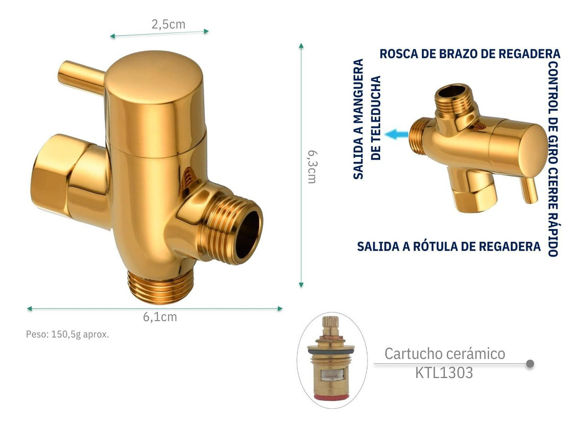 Desviador Derivador para Ducha Tel‚fono - Dorado Met lico