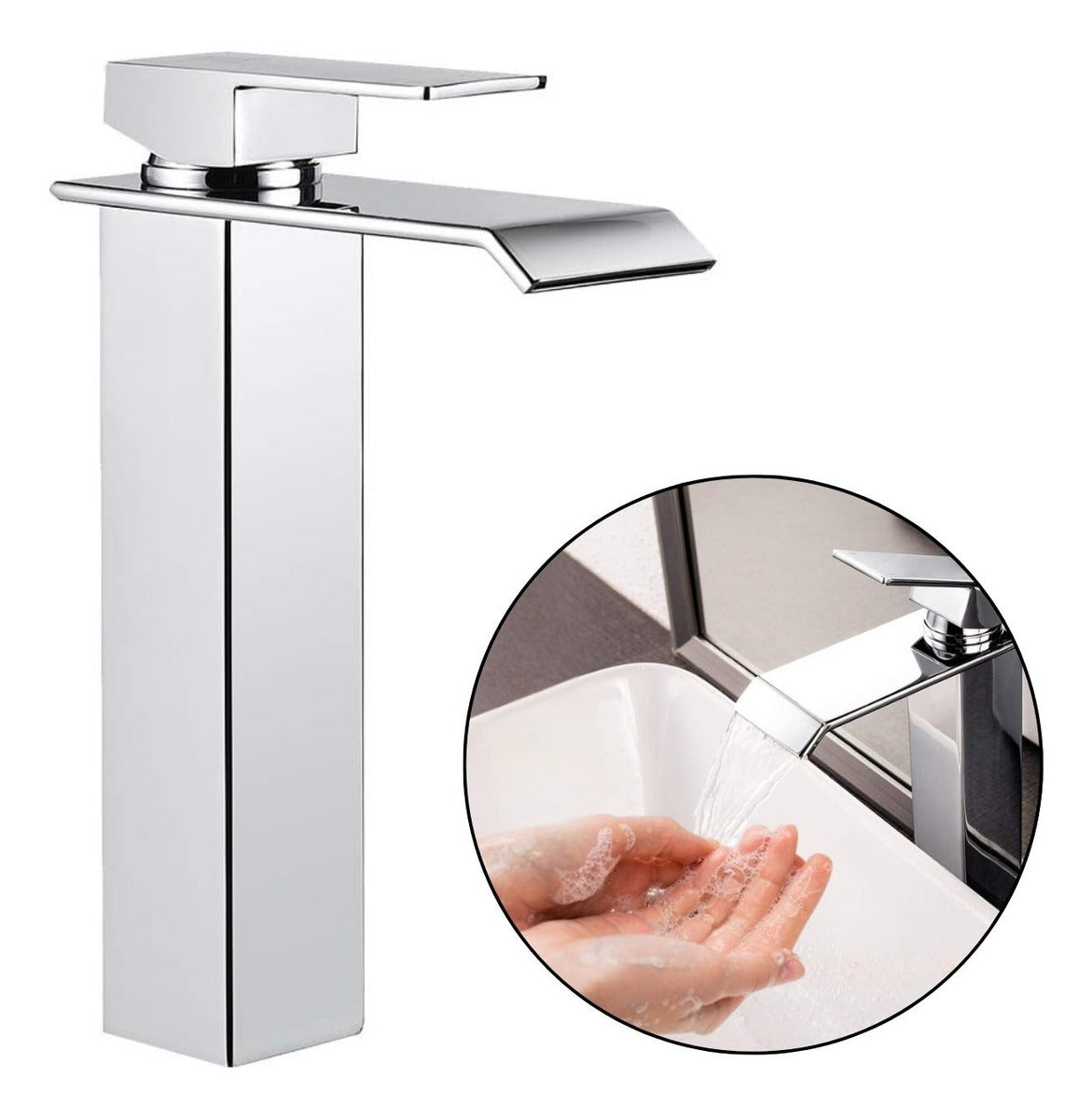 Griferia Monocontrol Lavamanos Cascada Alto Cromo Metalica