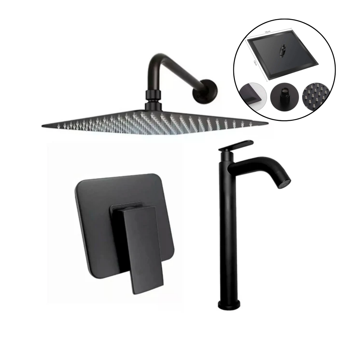 Kit Griferia Ducha Monocontrol Negra Lujo Alta Calidad, Lujo
