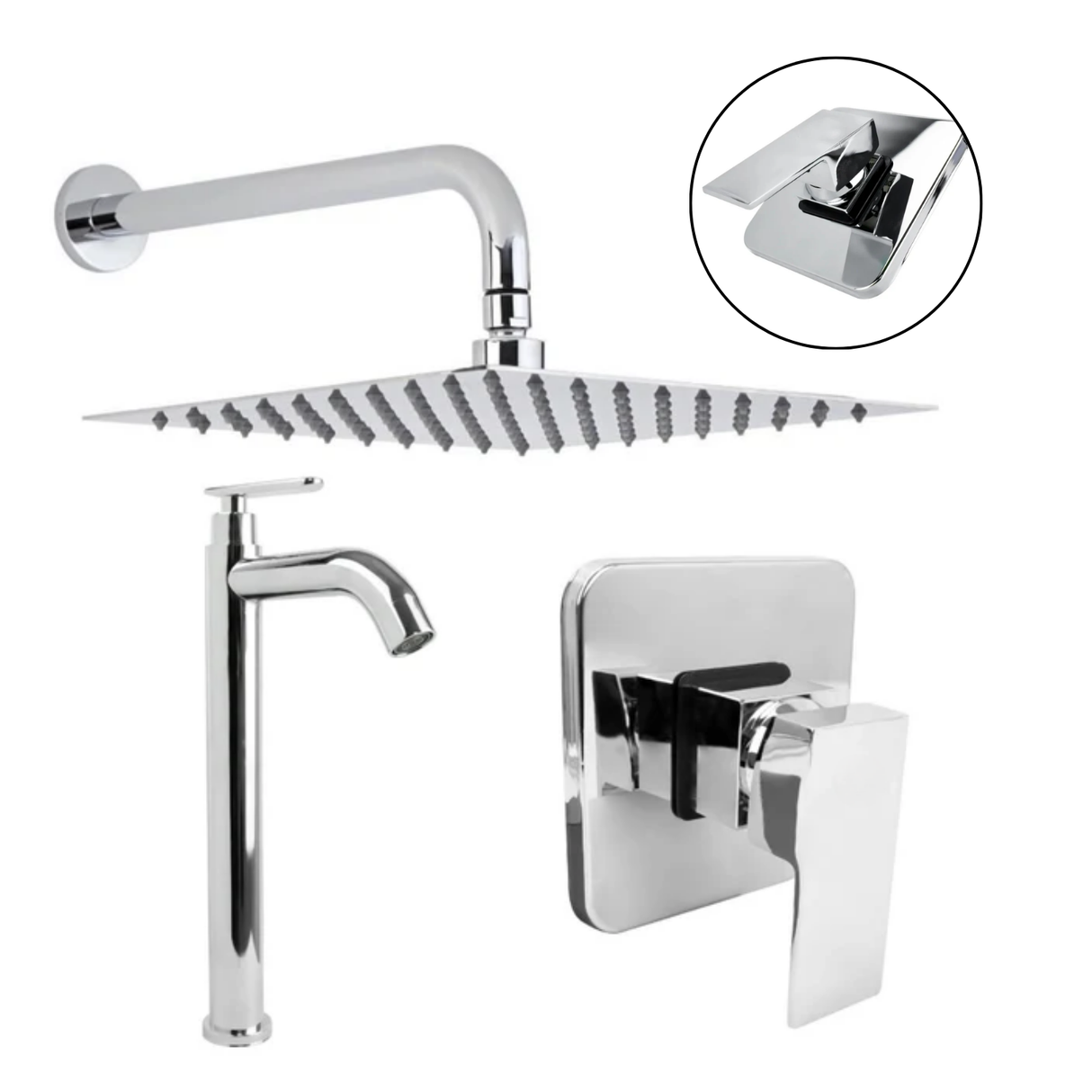 Kit Ducha 20cm + Griferia Agua Fria + Monocontrol Cromado