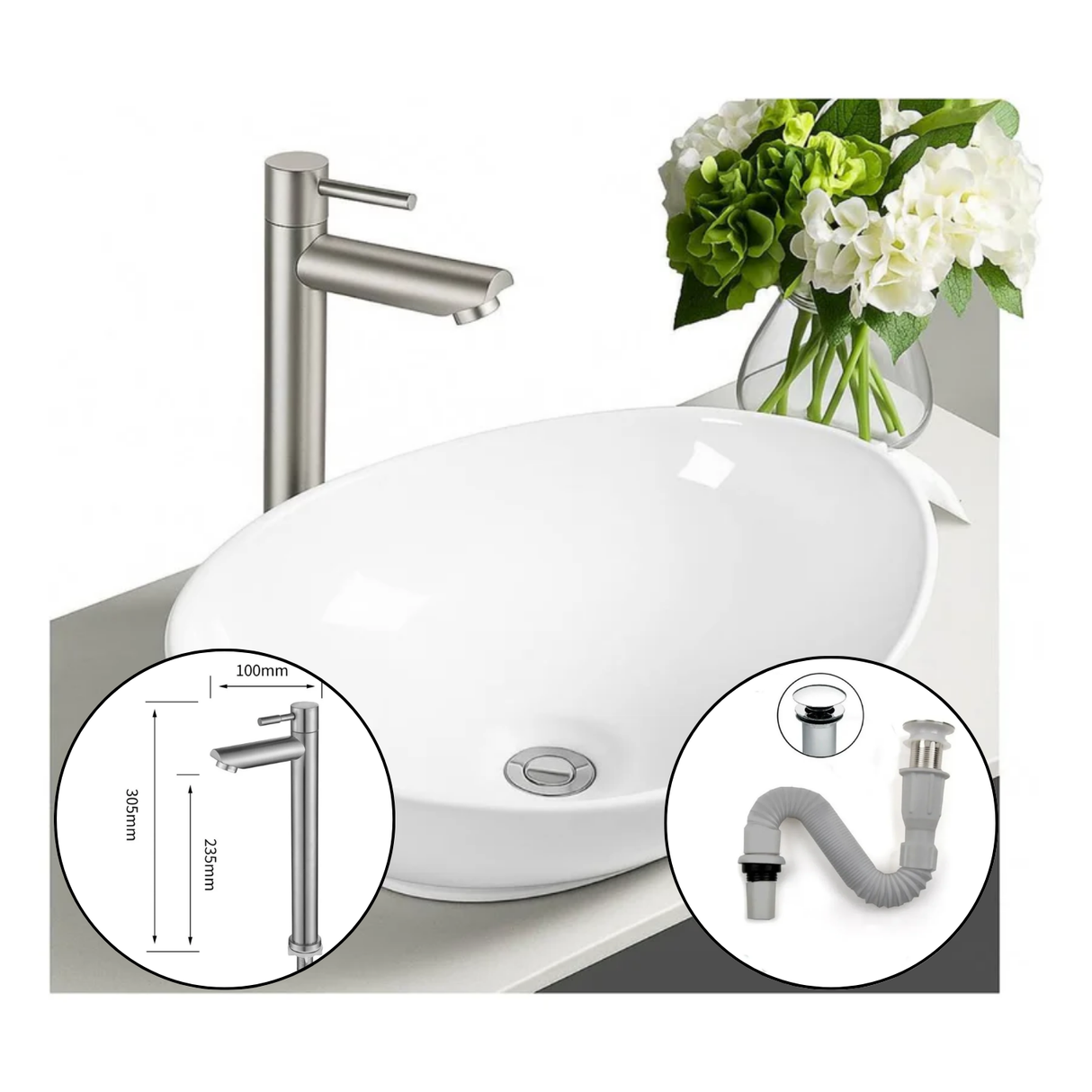 Kit Lavamanos Canoa, Griferia Agua Fría Acero Y Desagüe
