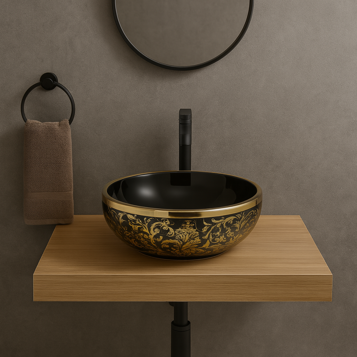 Lavamanos Sobreponer En Porcelana Ovalado Negro 40 30 15cm