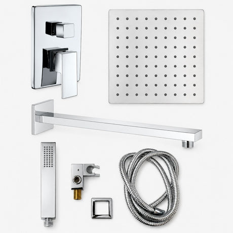 Combo Ducha Cromada Monocontrol + Regadera 20 × 20 cm + Brazo 40 cm + Teleducha