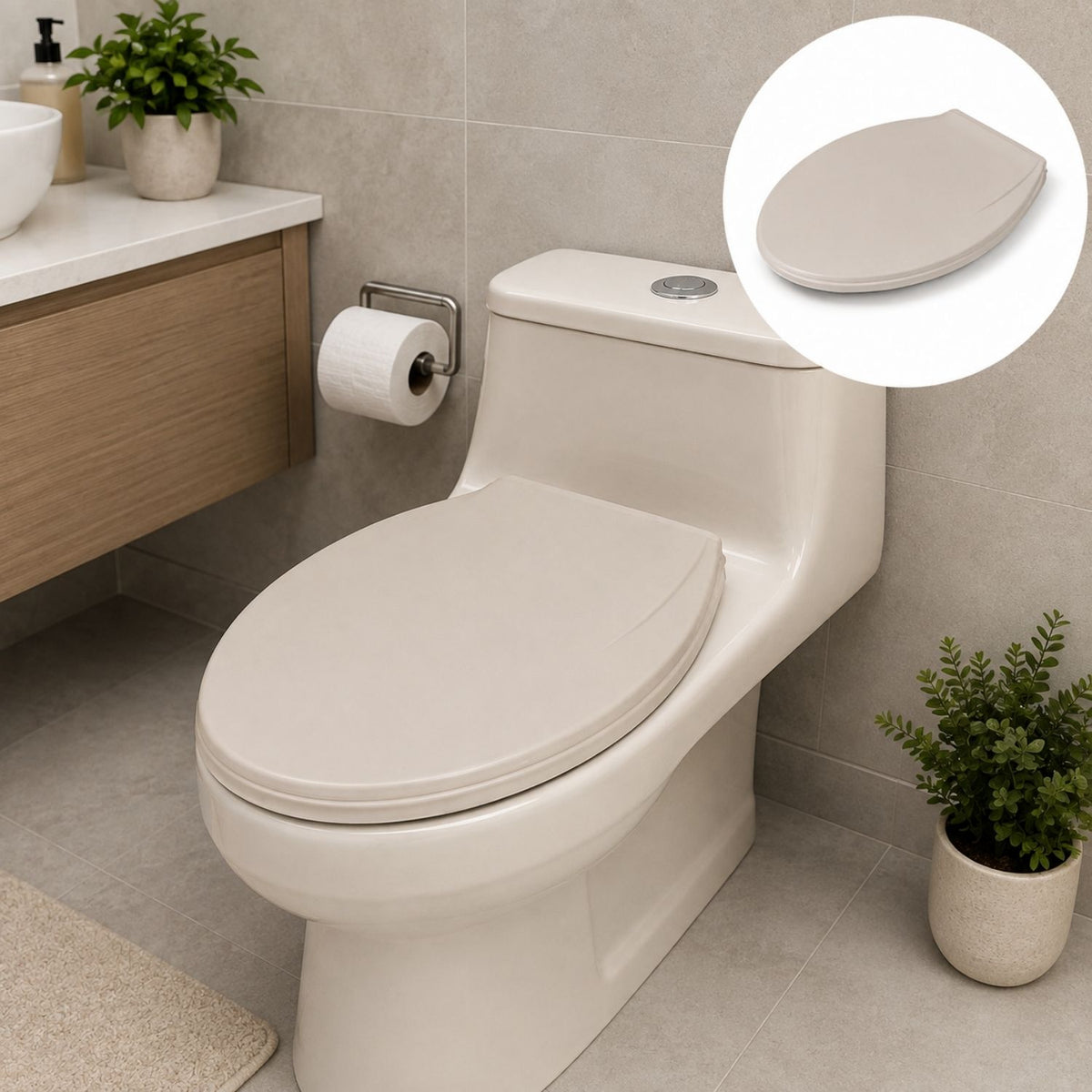 Asiento Sanitario Eco Beige Hueso con Anclaje Ajustable