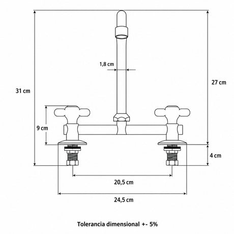 Grifería Mezcladora Bonn Cromada para Lavaplatos 31 cm
