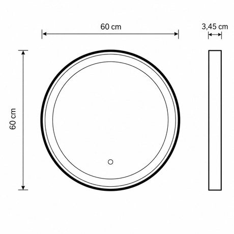 Espejo LED Circular 60 cm con Marco Negro y Tres Tonos de Luz