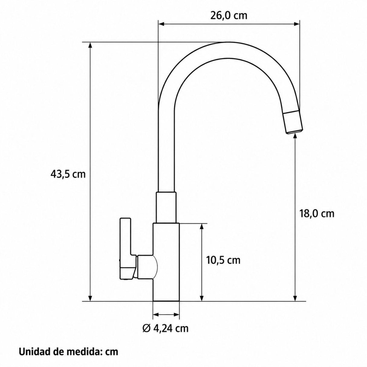 Grifería Monocontrol para Lavaplatos Cuello Flexible Roja 43,5 cm