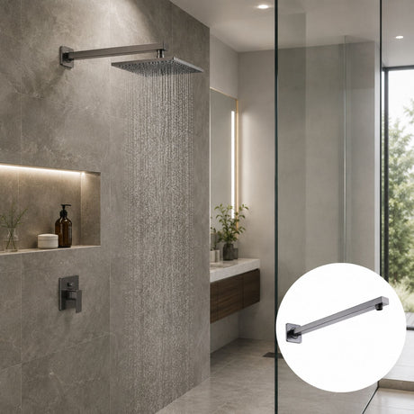 Brazo Cuadrado para Ducha Kassel Gunmetal de 40 cm