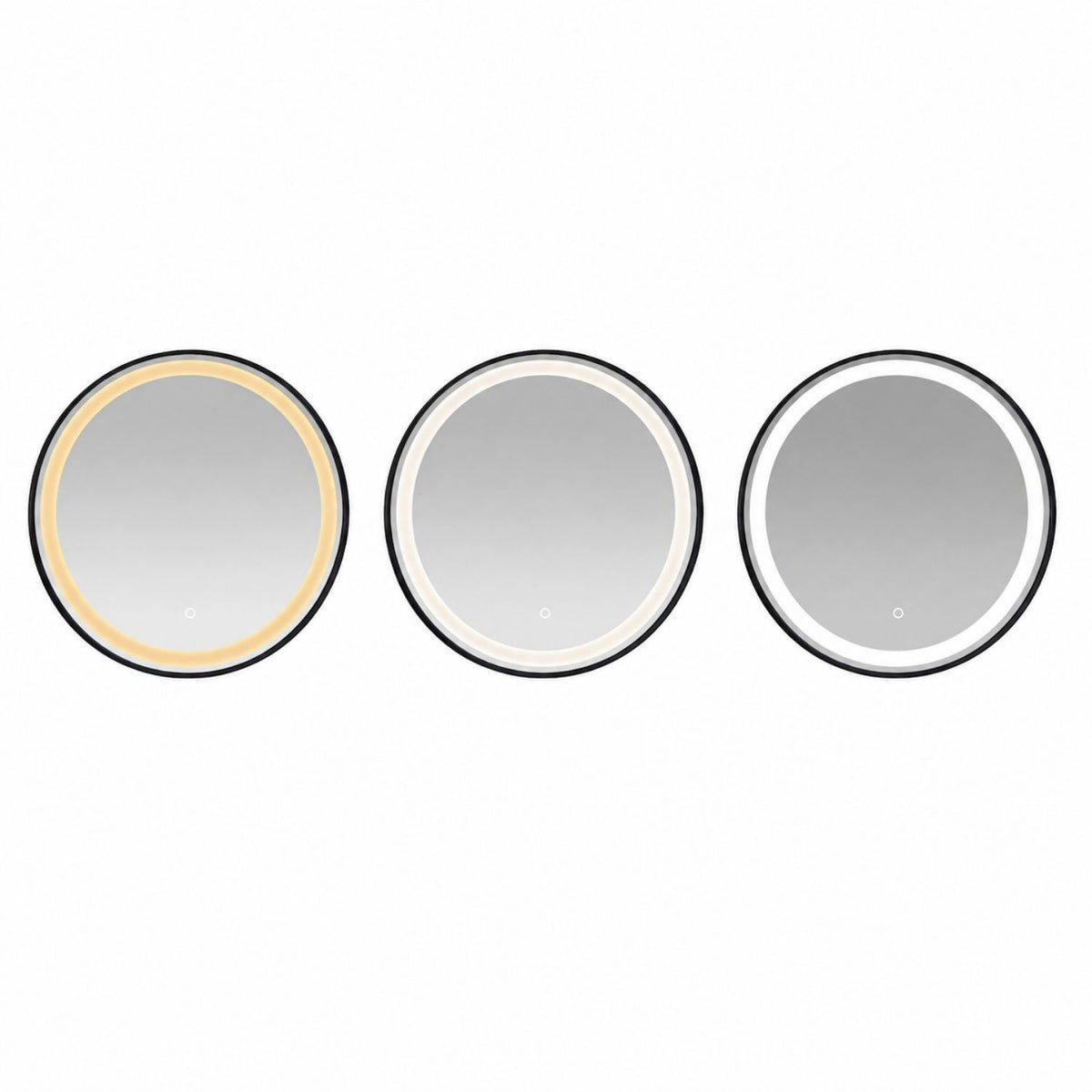 Espejo LED Circular 60 cm con Marco Negro y Tres Tonos de Luz