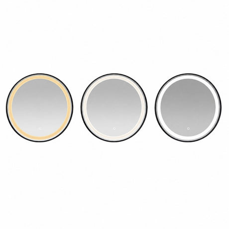 Espejo LED Circular 60 cm con Marco Negro y Tres Tonos de Luz
