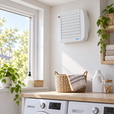Extractor ECO 100 A instalado en zona de lavado, carcasa rectangular con persiana automática
