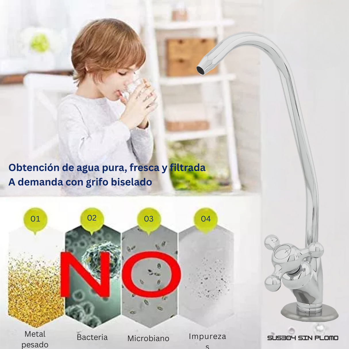 Llave Purificador Agua Pico Alto Monomando Adaptador 3/8