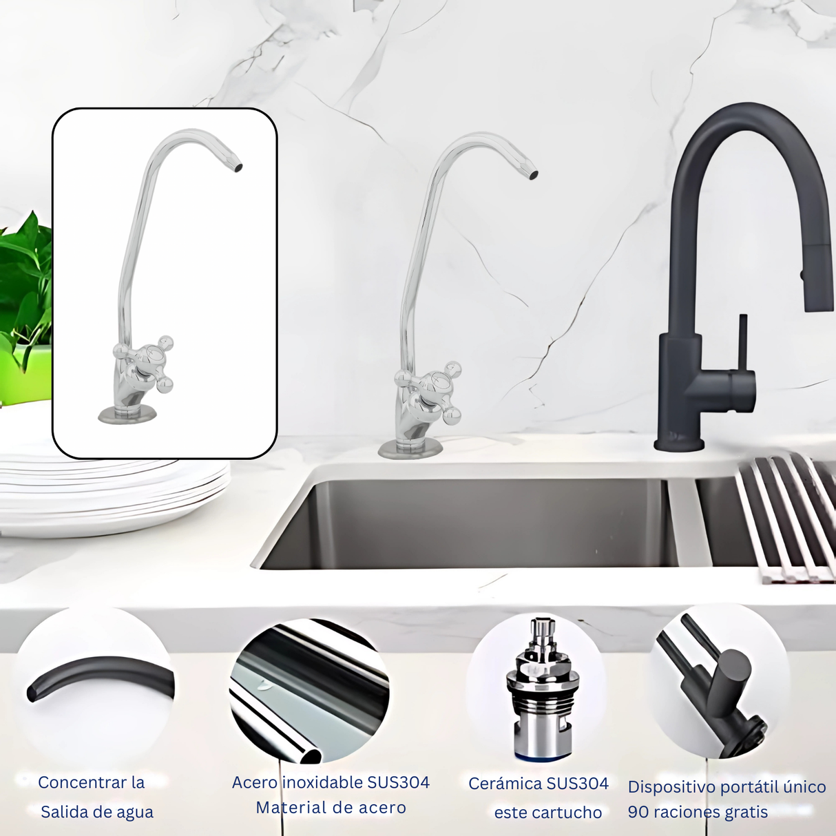 Llave Purificador Agua Pico Alto Monomando Adaptador 3/8