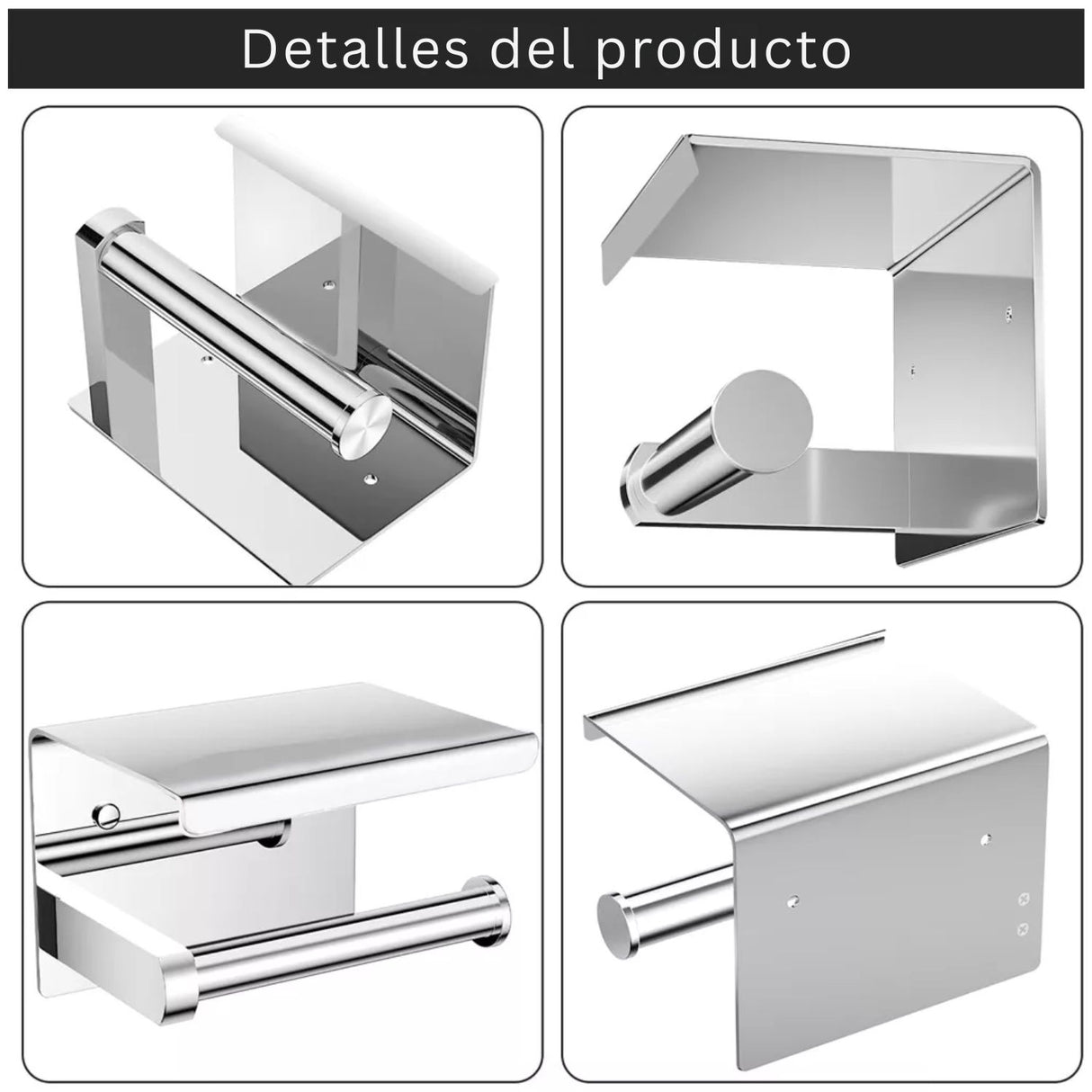 Porta Rollo con Soporte para Celular - Cromado en Acero Inoxidable SUS 304