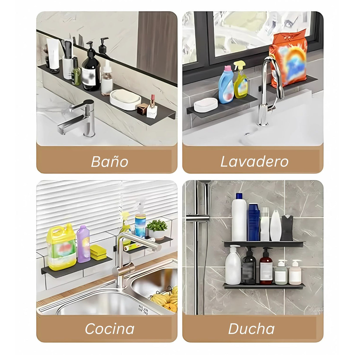 Repisa Moderna Rectangular Negra Aluminio 28 cm - Incluye Accesorios de Instalación